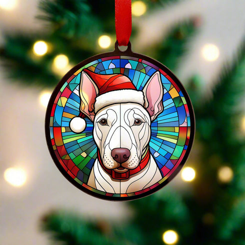 Bull Terrier in Santa Hat Suncatcher Decoration